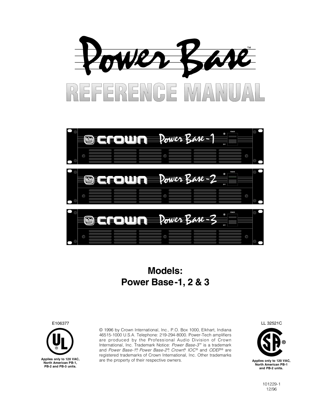 Crown 3 manual Models Power Base -1, 2 