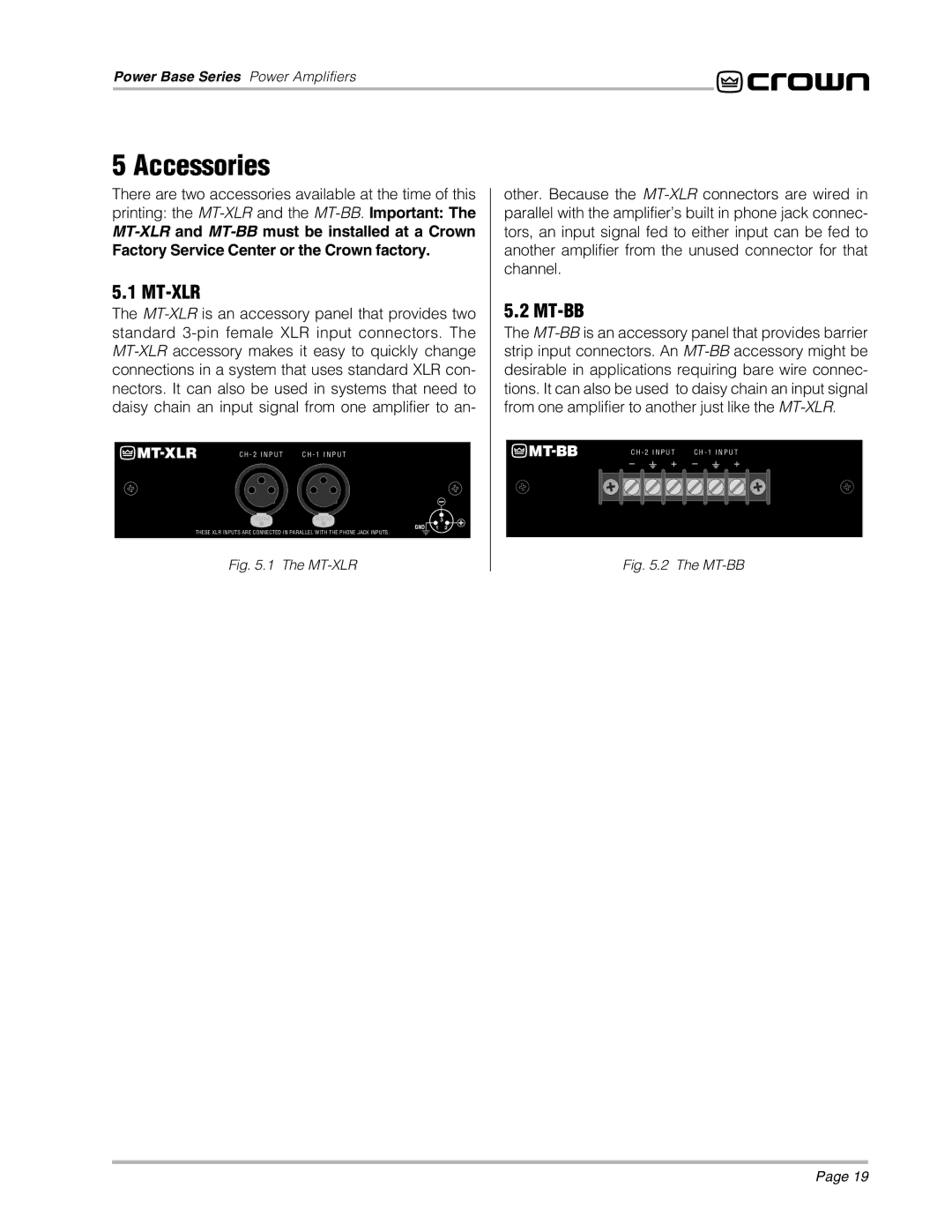 Crown 2, 3, 1 manual Accessories, Mt-Xlr, Mt-Bb 