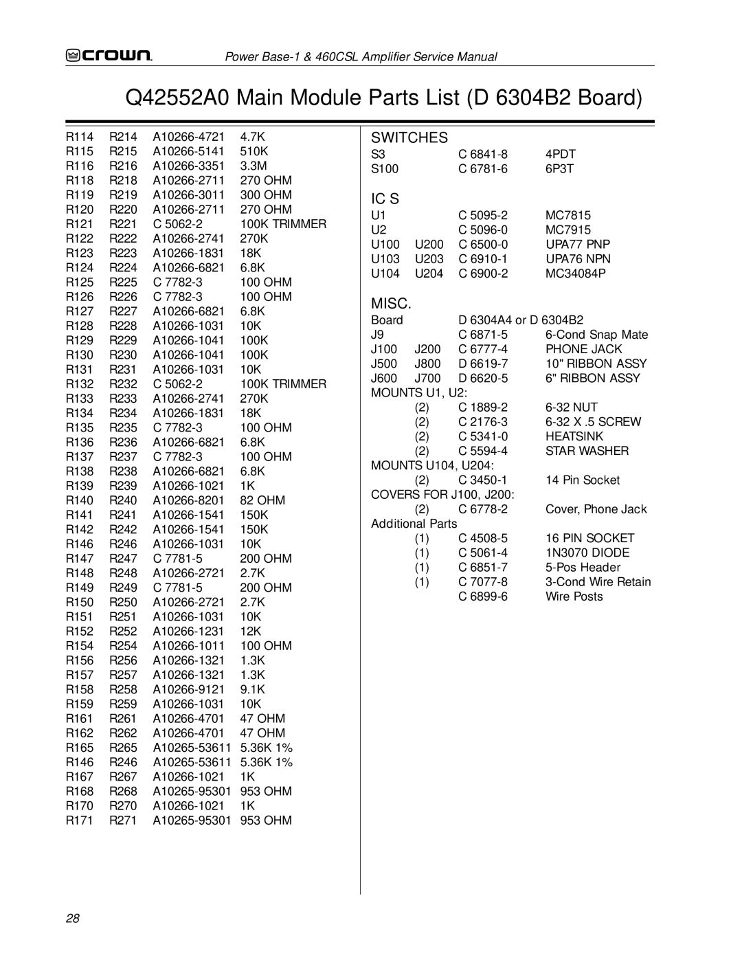 Crown 460CSL service manual Switches, Ic’S 