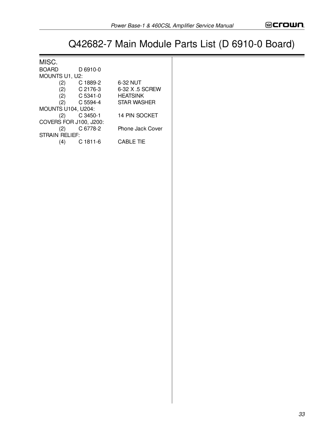 Crown 460CSL service manual Board Mounts U1, U2 