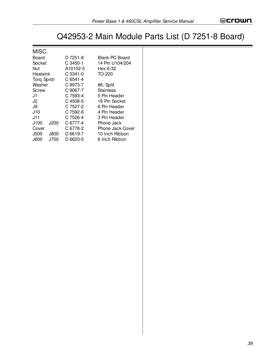 Crown 460CSL service manual Misc 