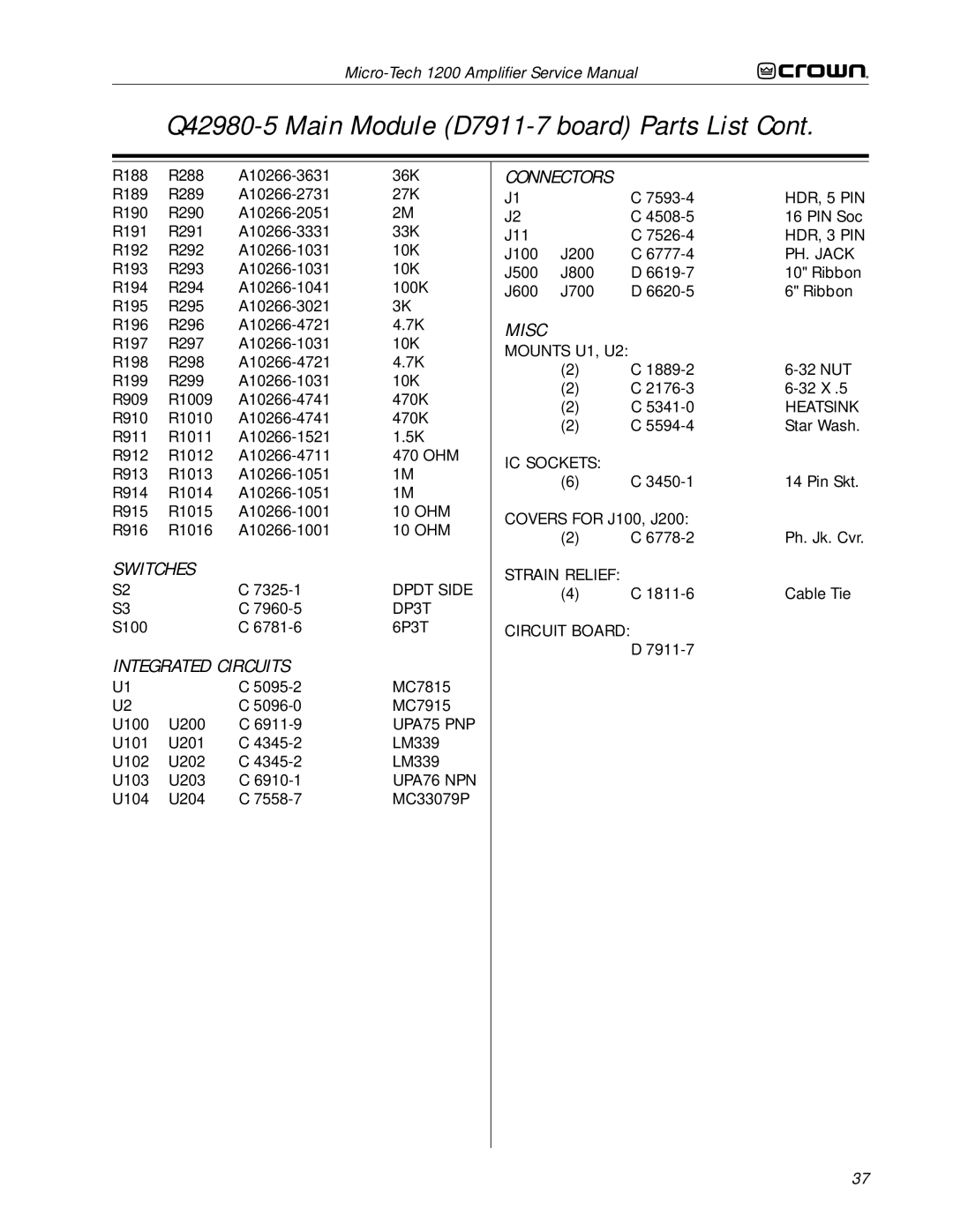 Crown Audio 1200 service manual DP3T 