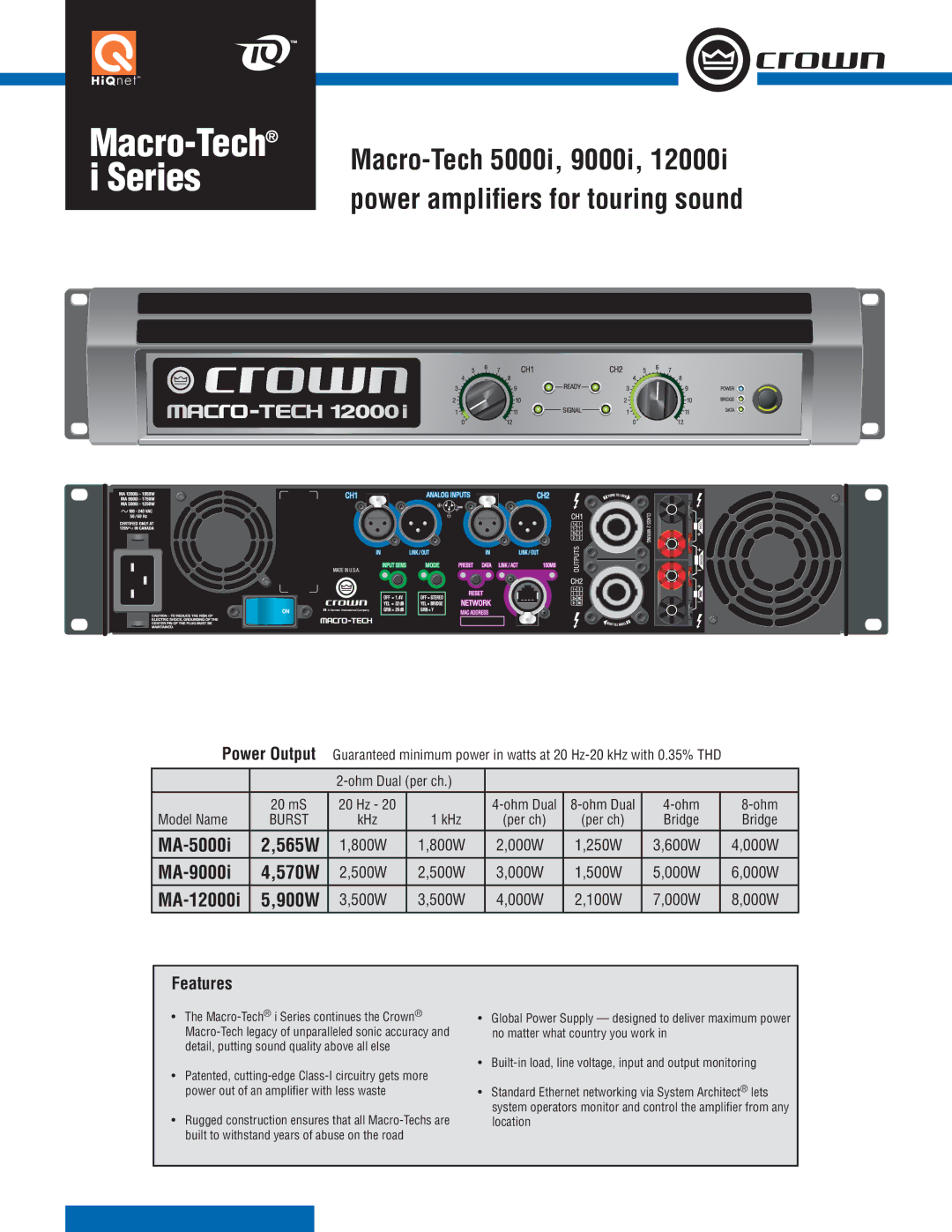 Crown Audio 5000i, 12000i, 9000i manual Macro-Tech 