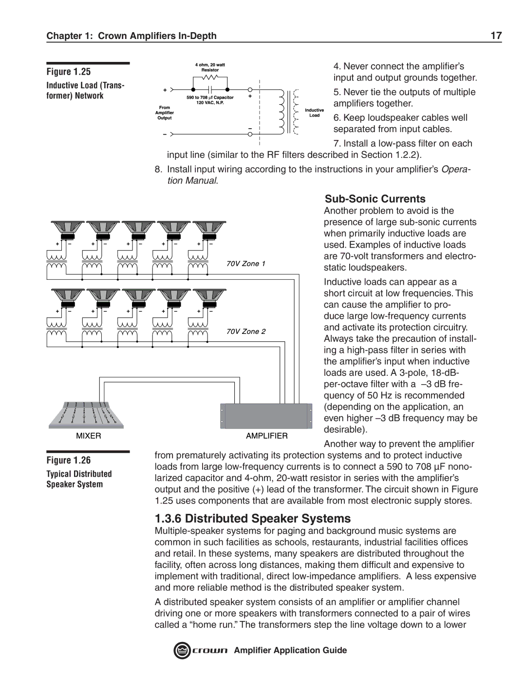 Crown Audio 133472-1A manual Distributed Speaker Systems, Sub-Sonic Currents 