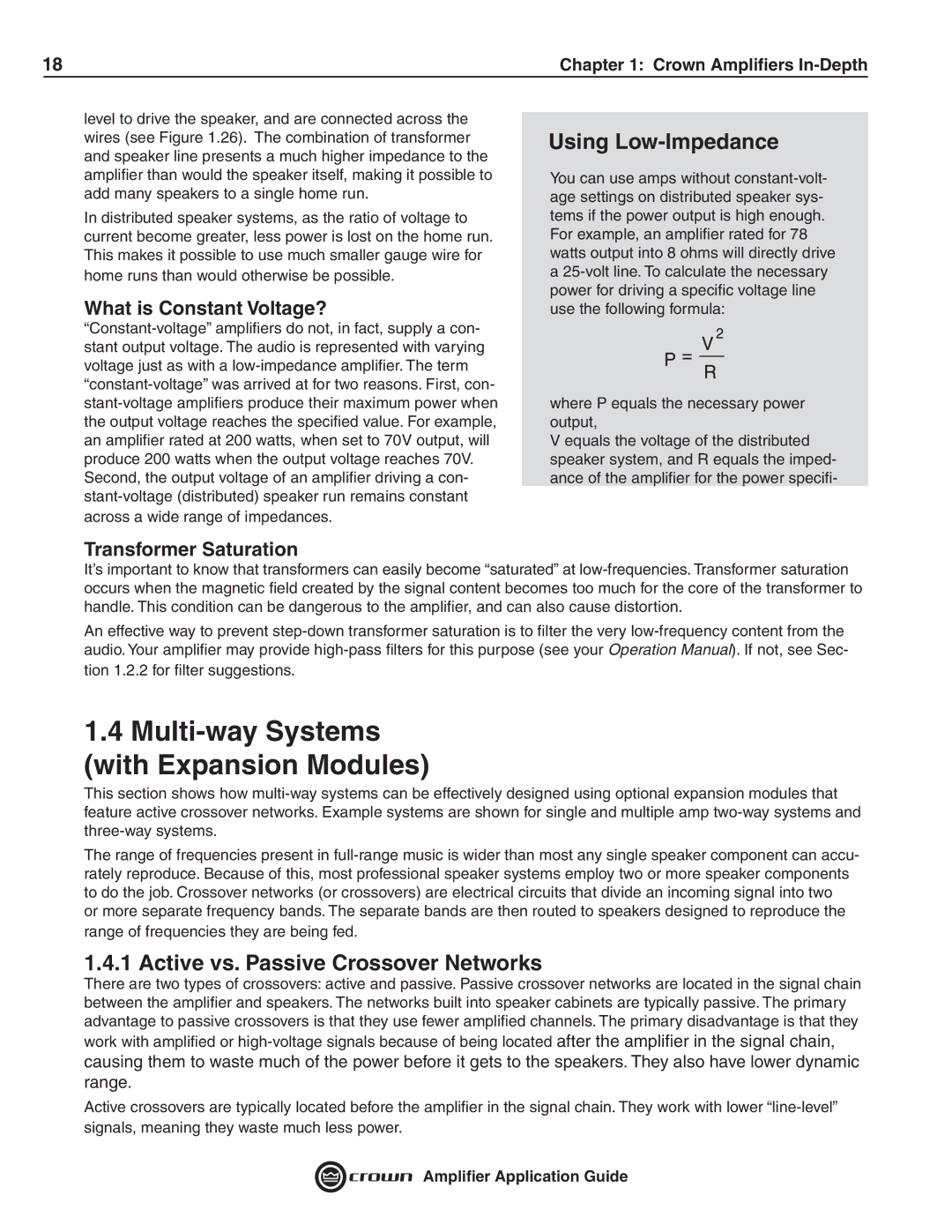 Crown Audio 133472-1A Multi-way Systems With Expansion Modules, Using Low-Impedance, Active vs. Passive Crossover Networks 