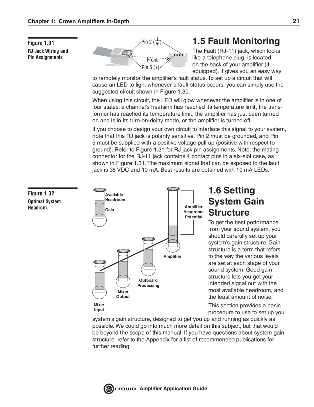 Crown Audio 133472-1A manual Fault Monitoring, Setting, System Gain, Structure 