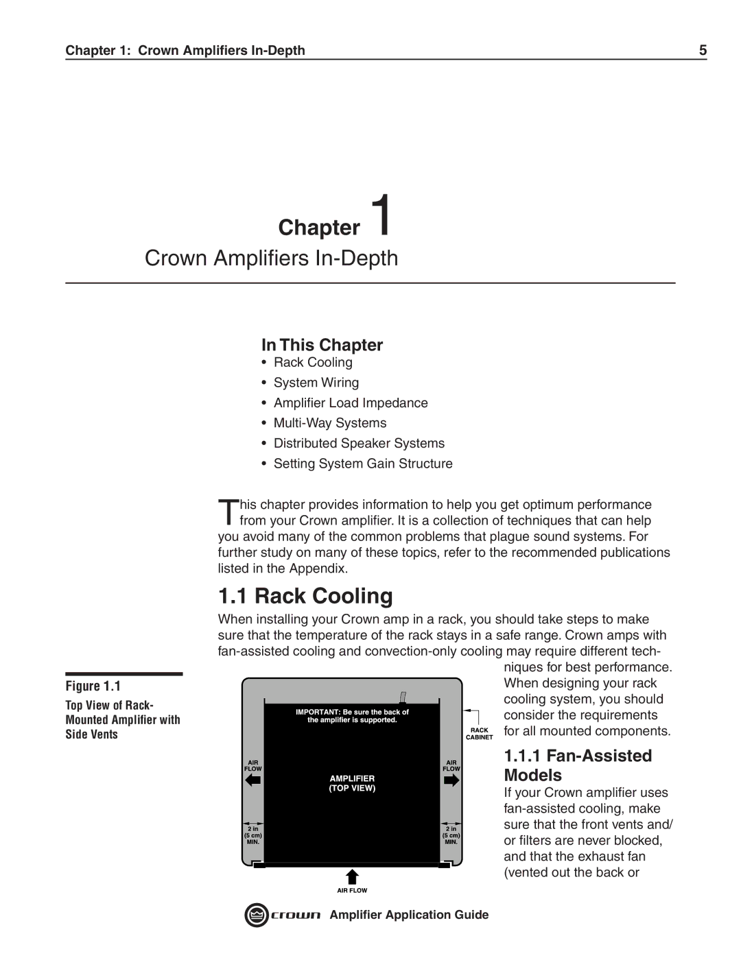 Crown Audio 133472-1A manual Rack Cooling, This Chapter, Fan-Assisted Models 