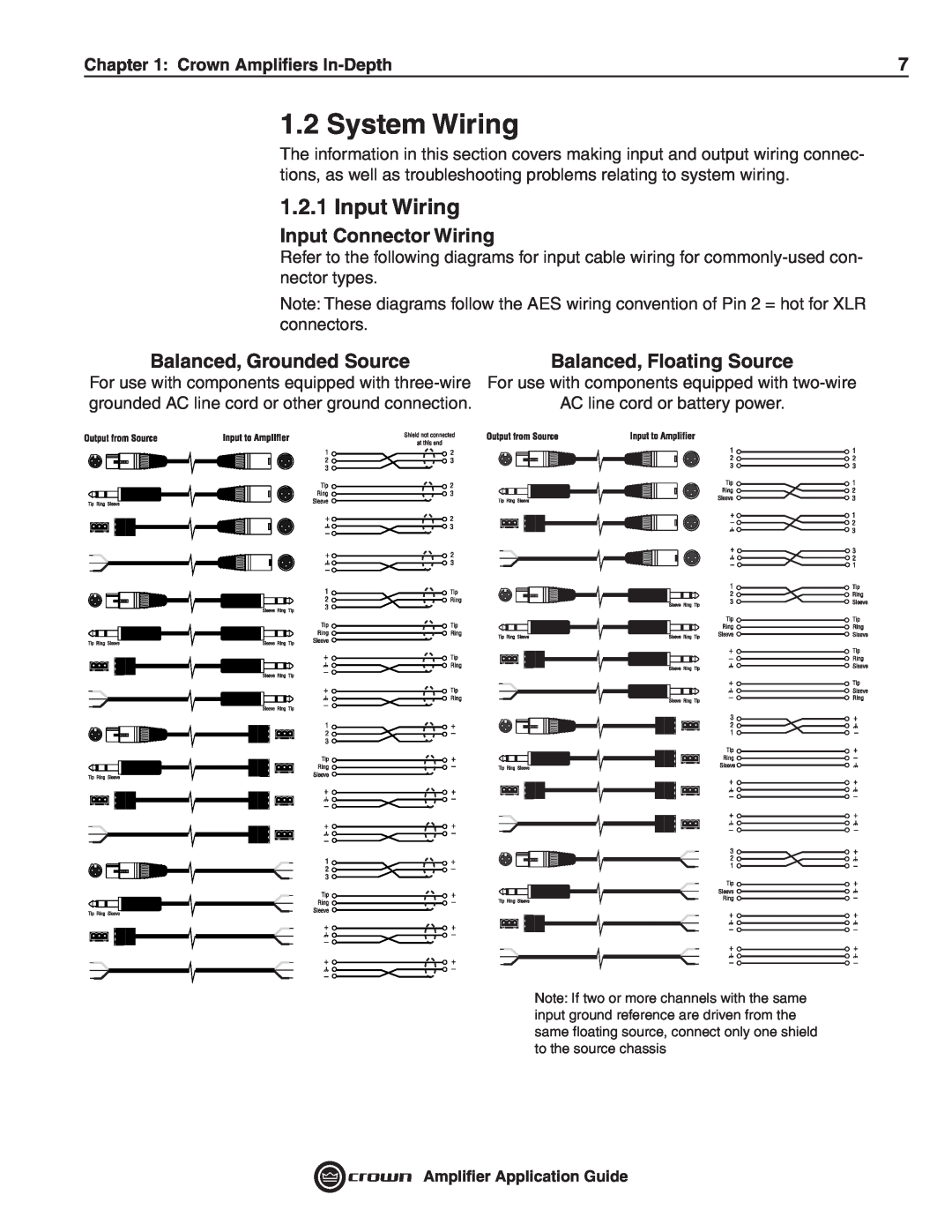 Crown Audio 133472-1A manual System Wiring, Input Wiring, Crown Ampliﬁers In-Depth 