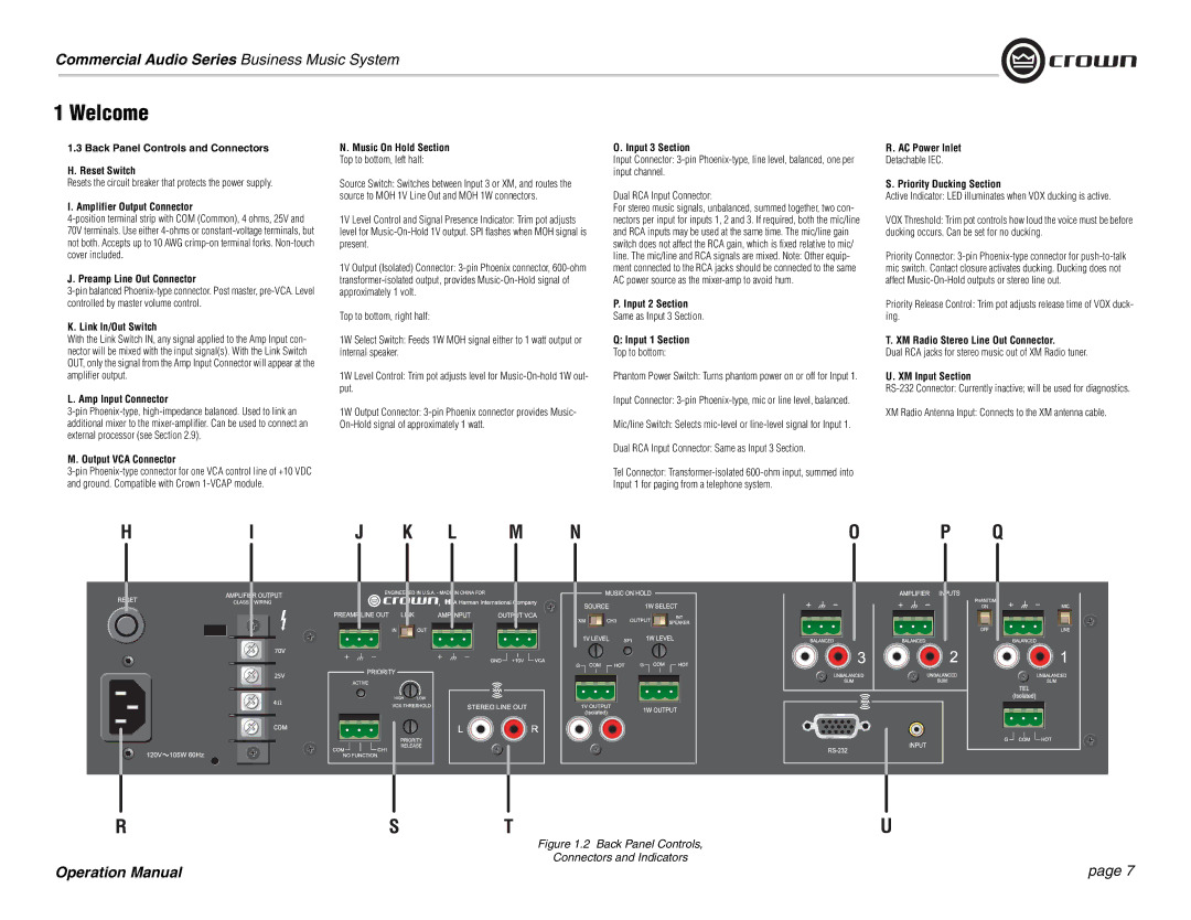 Crown Audio 180MAx operation manual Back Panel Controls 