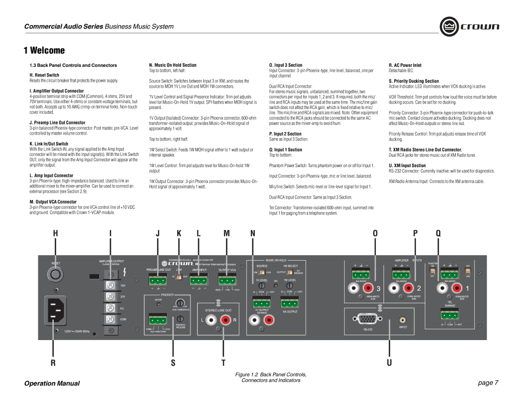 Crown Audio 180MAx operation manual Back Panel Controls and Connectors Reset Switch 