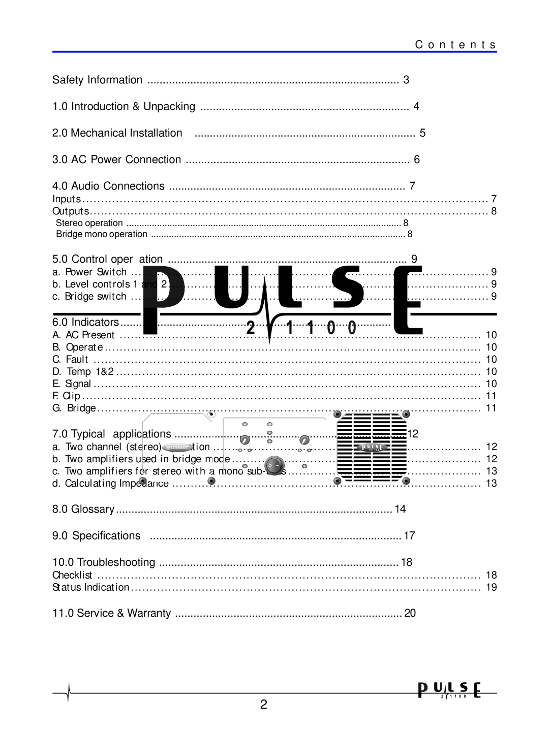 Crown Audio 21100 user manual N t e n t s, Typical applications 