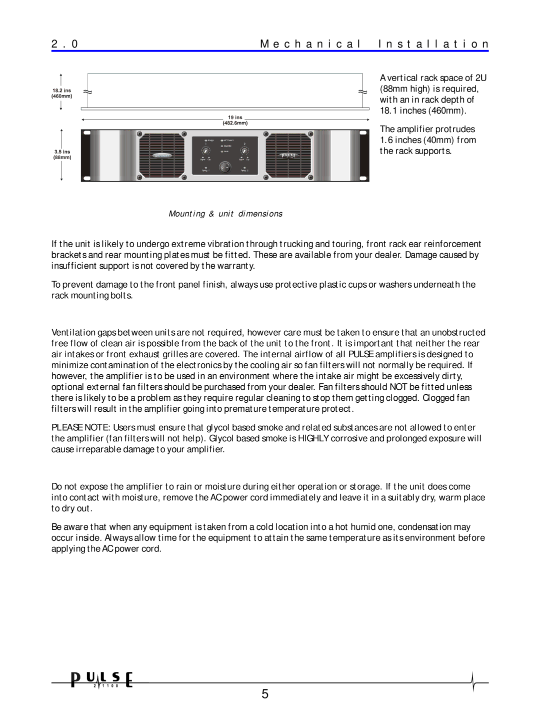 Crown Audio 21100 user manual C h a n i c a l Installation 