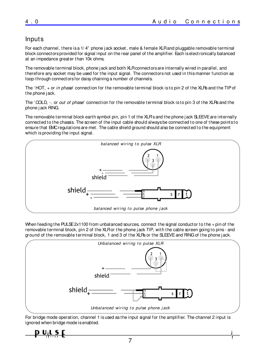 Crown Audio 21100 user manual Inputs, D i o C o n n e c t i o n s 