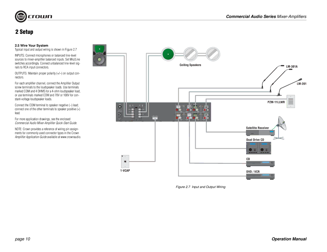 Crown Audio 280MA, 180MA operation manual Wire Your System, Typical input and output wiring is shown in Figure 