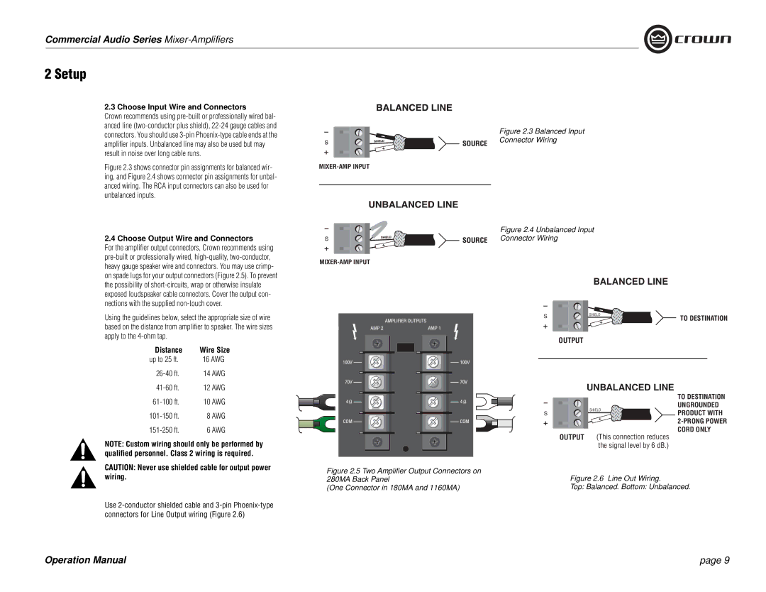 Crown Audio 180MA, 280MA operation manual Choose Input Wire and Connectors, Choose Output Wire and Connectors 