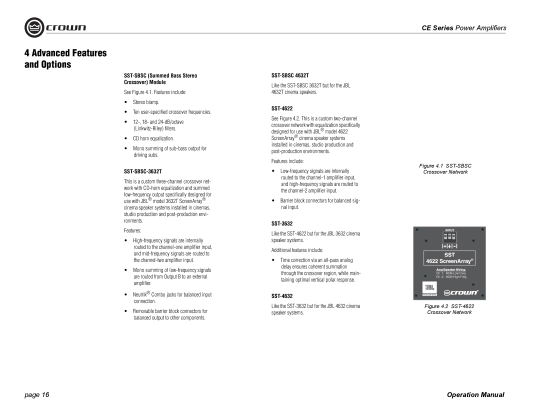 Crown Audio CE Series operation manual SST-SBSC-3632T, SST-SBSC 4632T 