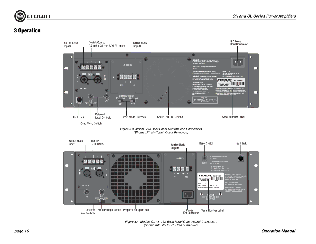 Crown Audio CH Series, CL Series operation manual Operation 