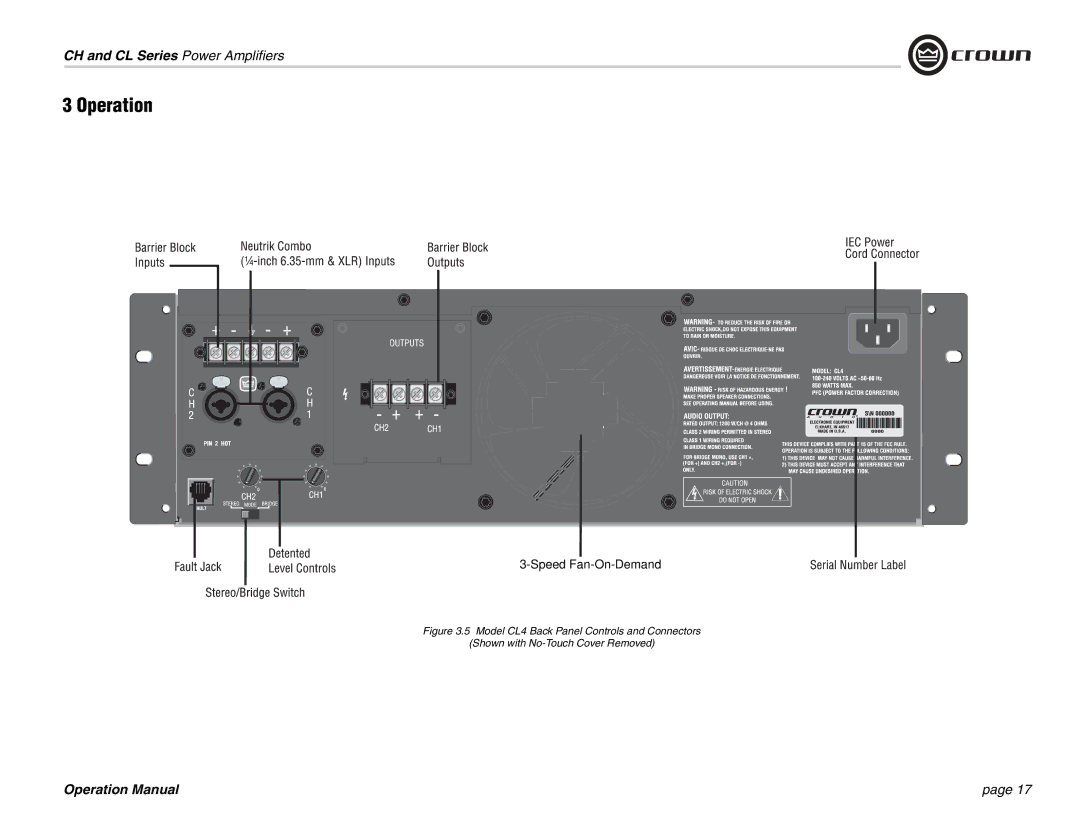 Crown Audio CL Series, CH Series operation manual Speed Fan-On-Demand 