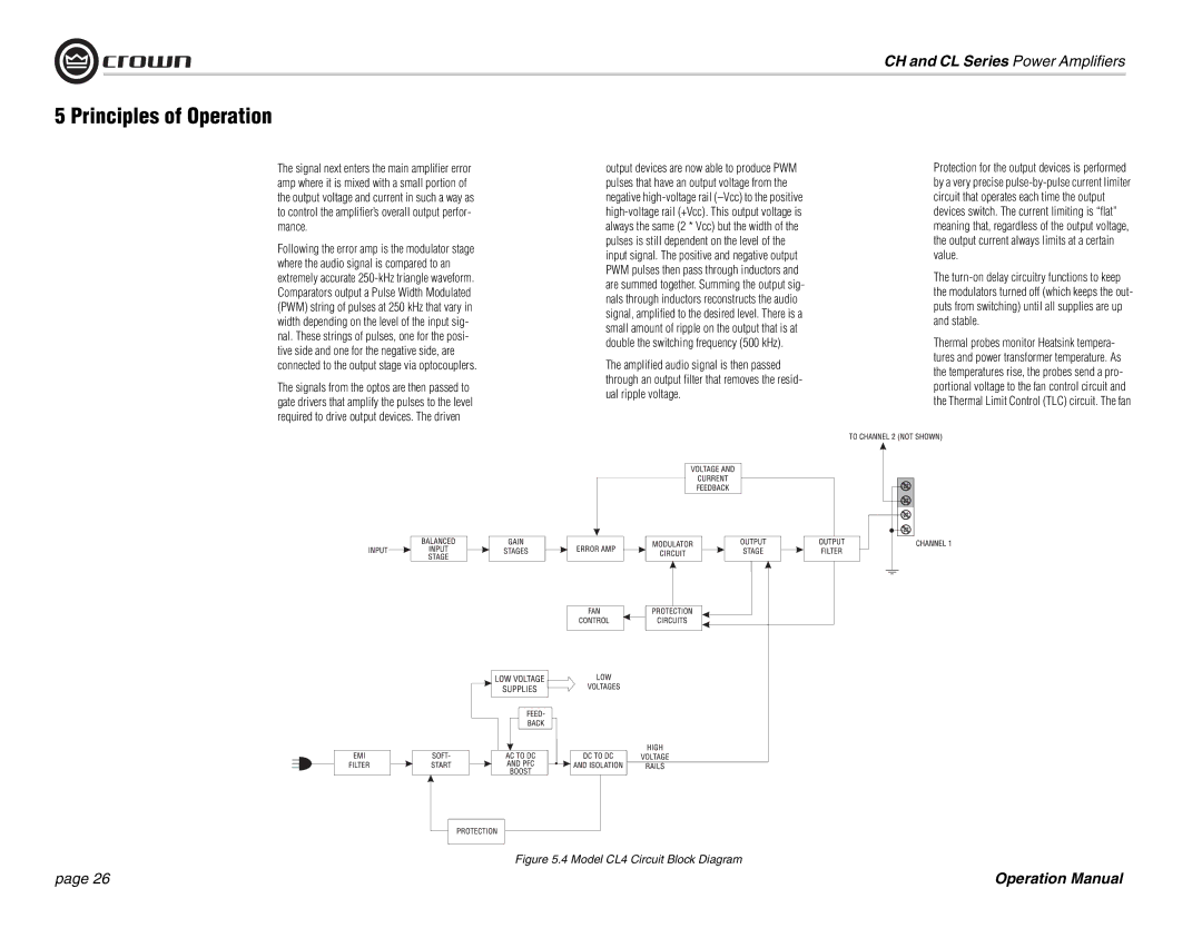 Crown Audio CH Series, CL Series operation manual Model CL4 Circuit Block Diagram 