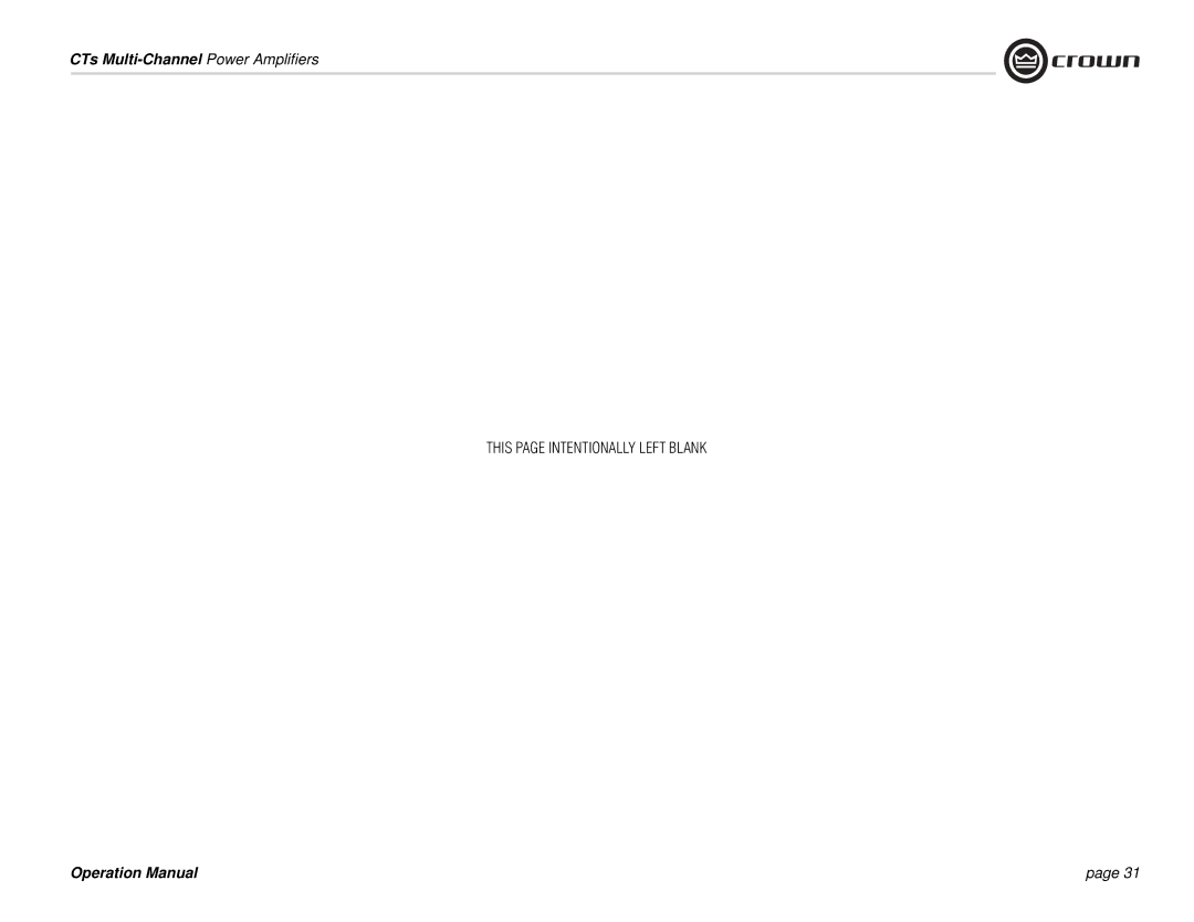 Crown Audio CTs 4200, CTs 8200 operation manual CTs Multi-Channel Power Amplifiers 