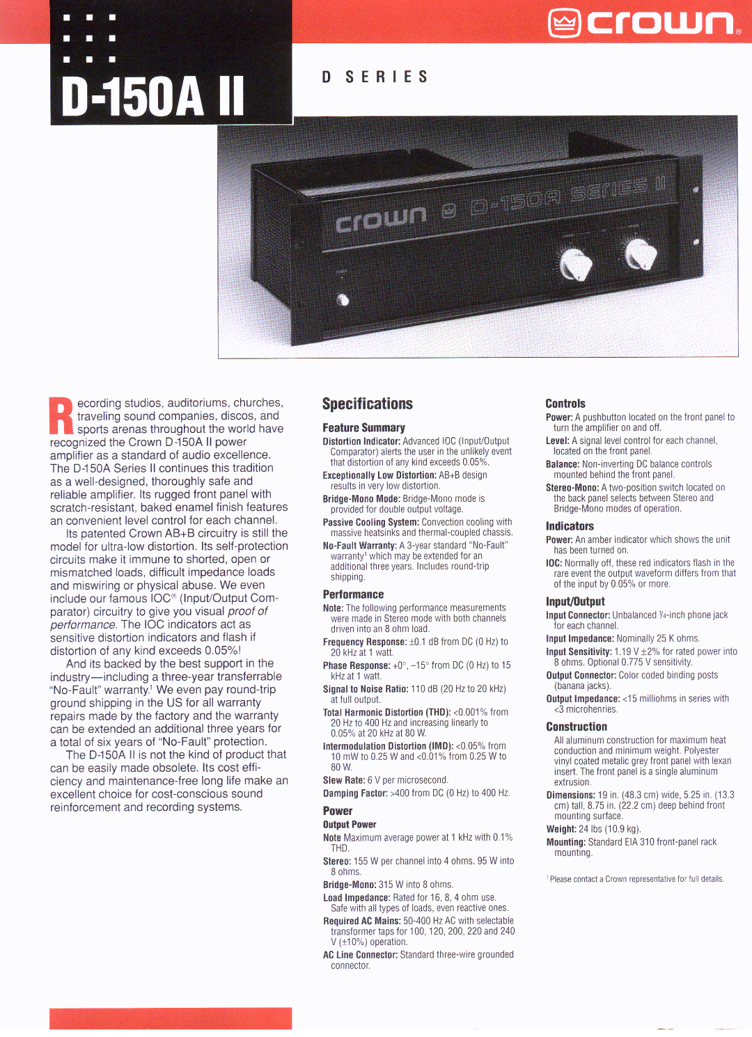 Crown Audio D-150A II manual 