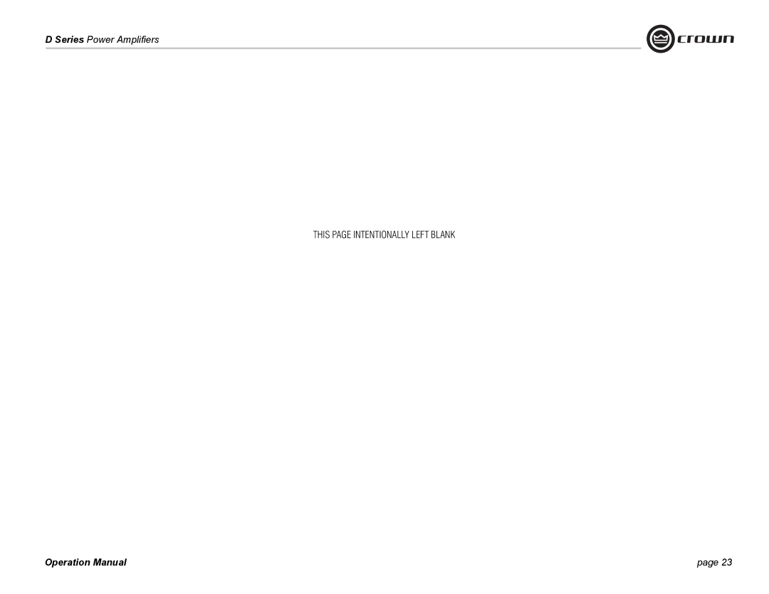 Crown Audio D-45, D-75A operation manual Series Power Amplifiers 