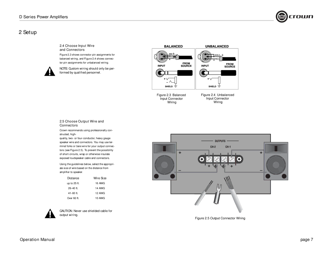 Crown Audio D-45, D-75A operation manual Choose Input Wire Connectors, Choose Output Wire and Connectors 