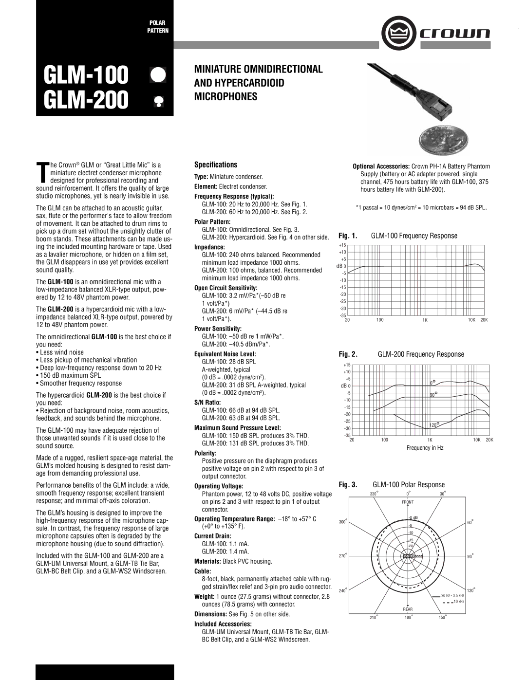 Crown Audio GLM-100, GLM-200 specifications Speciﬁcations 