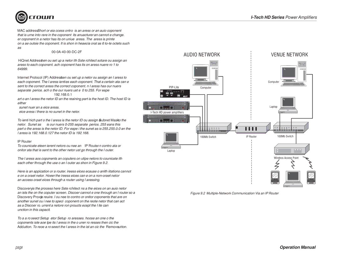 Crown Audio I-T12000 HD, I-T5000 HD, IT9000 HD, I-T9000 HD operation manual 00-0A-40-00-DC-2F, 192.168.0.1, IP Router 