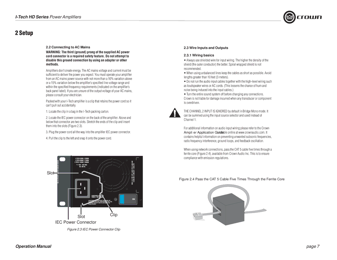 Crown Audio I-T9000 HD, I-T5000 HD, IT9000 HD, I-T12000 HD Connecting to AC Mains, Wire Inputs and Outputs Wiring basics 