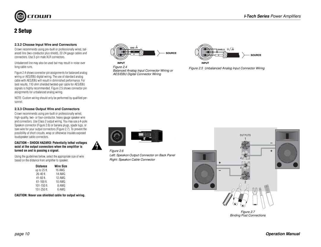 Crown Audio I-Tech Series operation manual Choose Input Wire and Connectors, Choose Output Wire and Connectors, Distance 