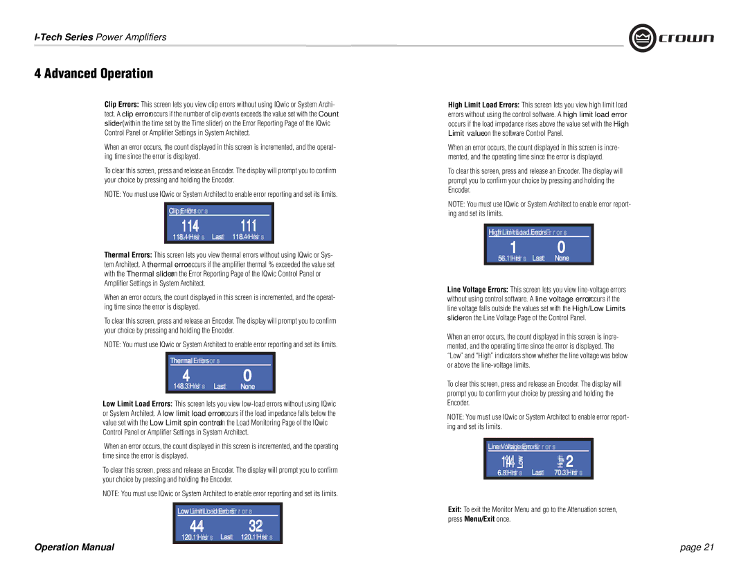 Crown Audio I-Tech Series operation manual 114 