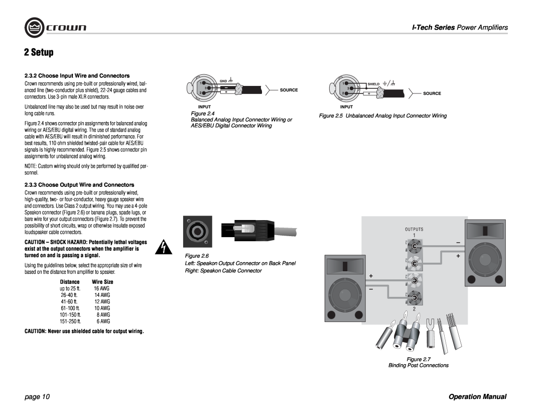 Crown Audio I-Tech Series 2Setup, I-TechSeries Power Amplifiers, page, 2.3.2Choose Input Wire and Connectors 