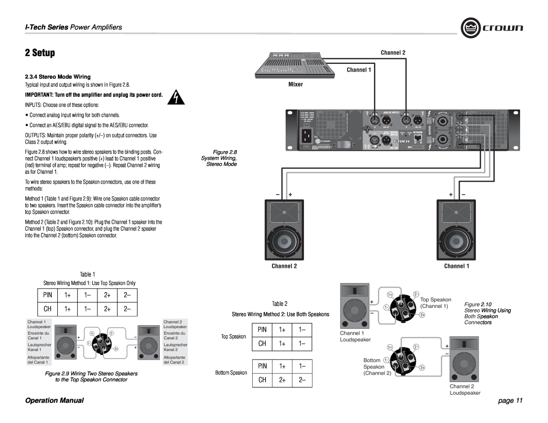 Crown Audio I-Tech Series operation manual Setup, I-TechSeries Power Amplifiers, page 