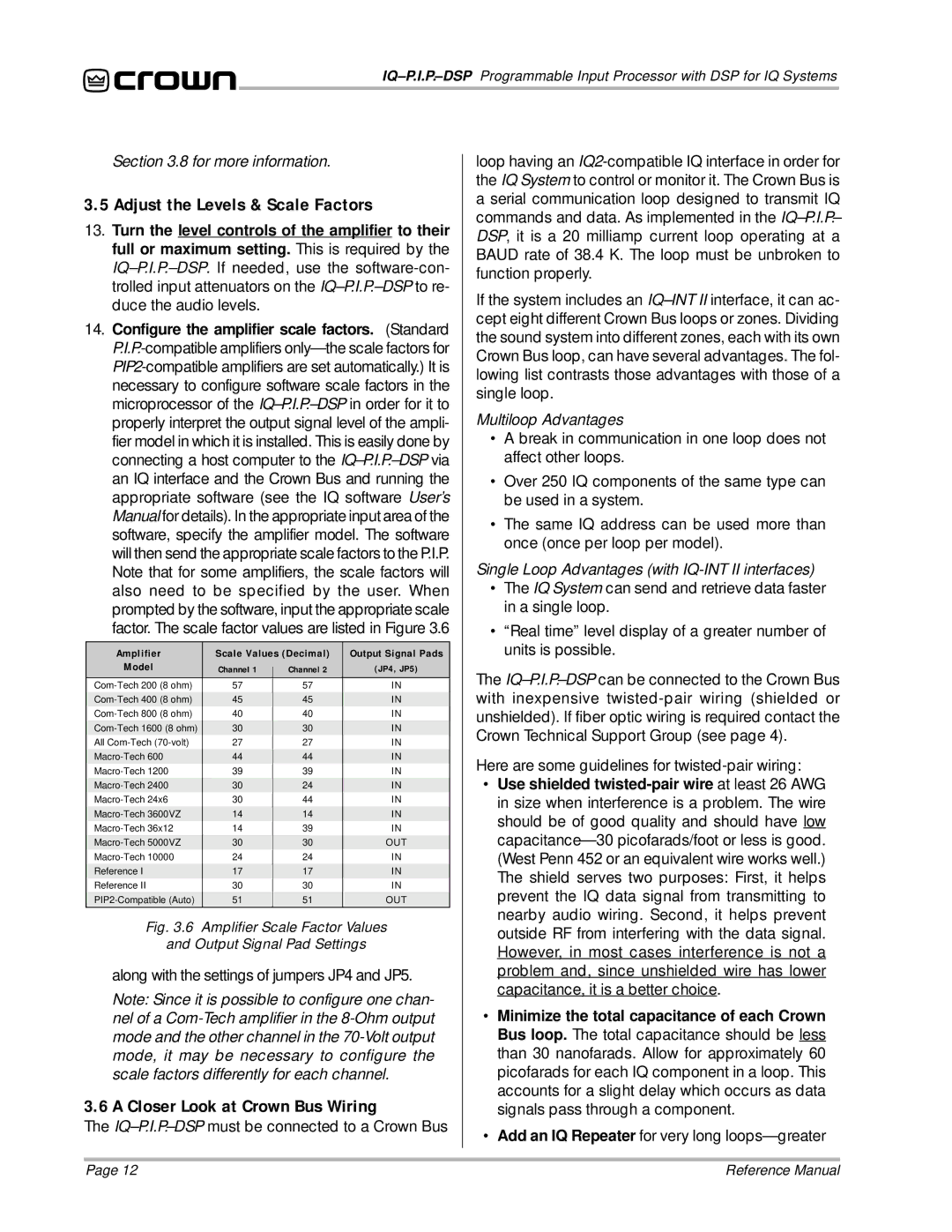 Crown Audio IQ P.I.P.-DSP manual Adjust the Levels & Scale Factors, Closer Look at Crown Bus Wiring 