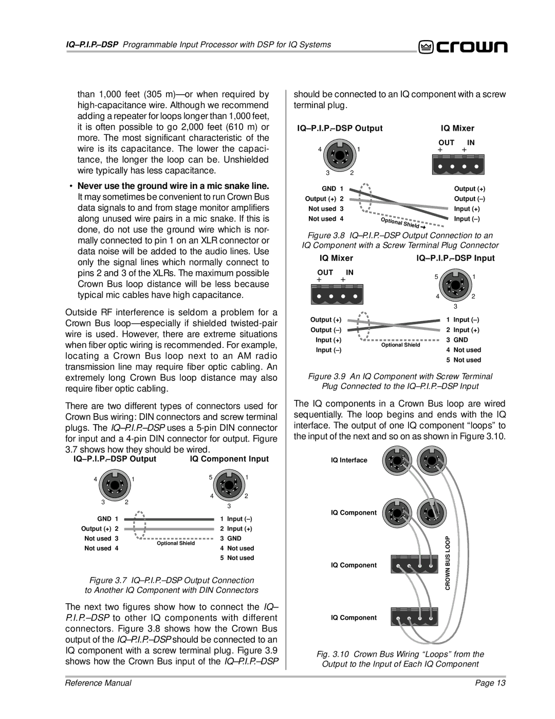 Crown Audio IQ P.I.P.-DSP manual + +, IQ-P.I.P.-DSP Output IQ Component Input 