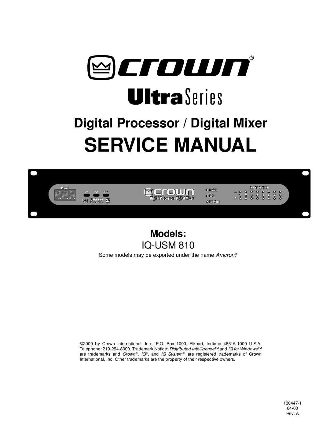 Crown Audio IQ-USM 810 service manual Digital Processor / Digital Mixer 