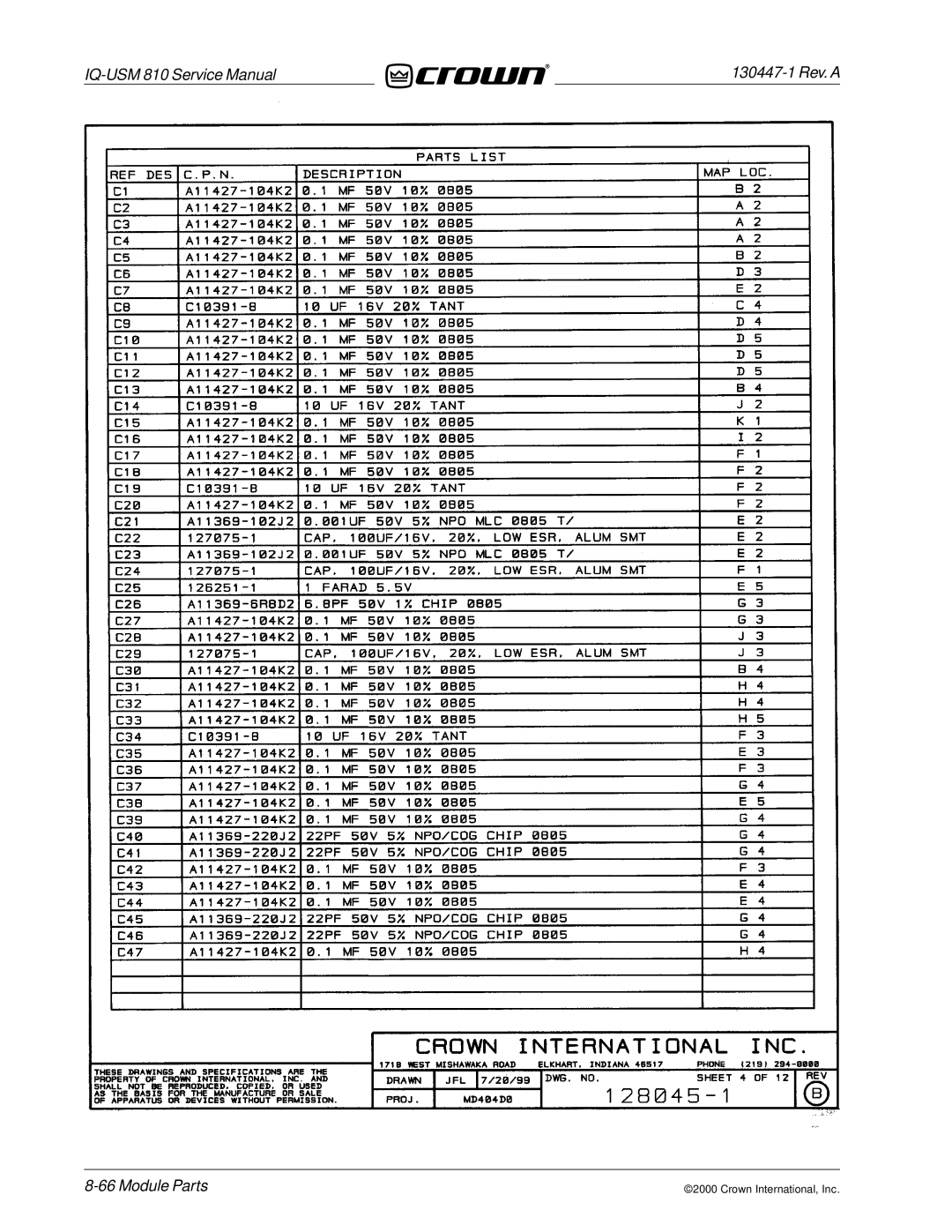 Crown Audio IQ-USM 810 service manual 130447-1 Rev. a 