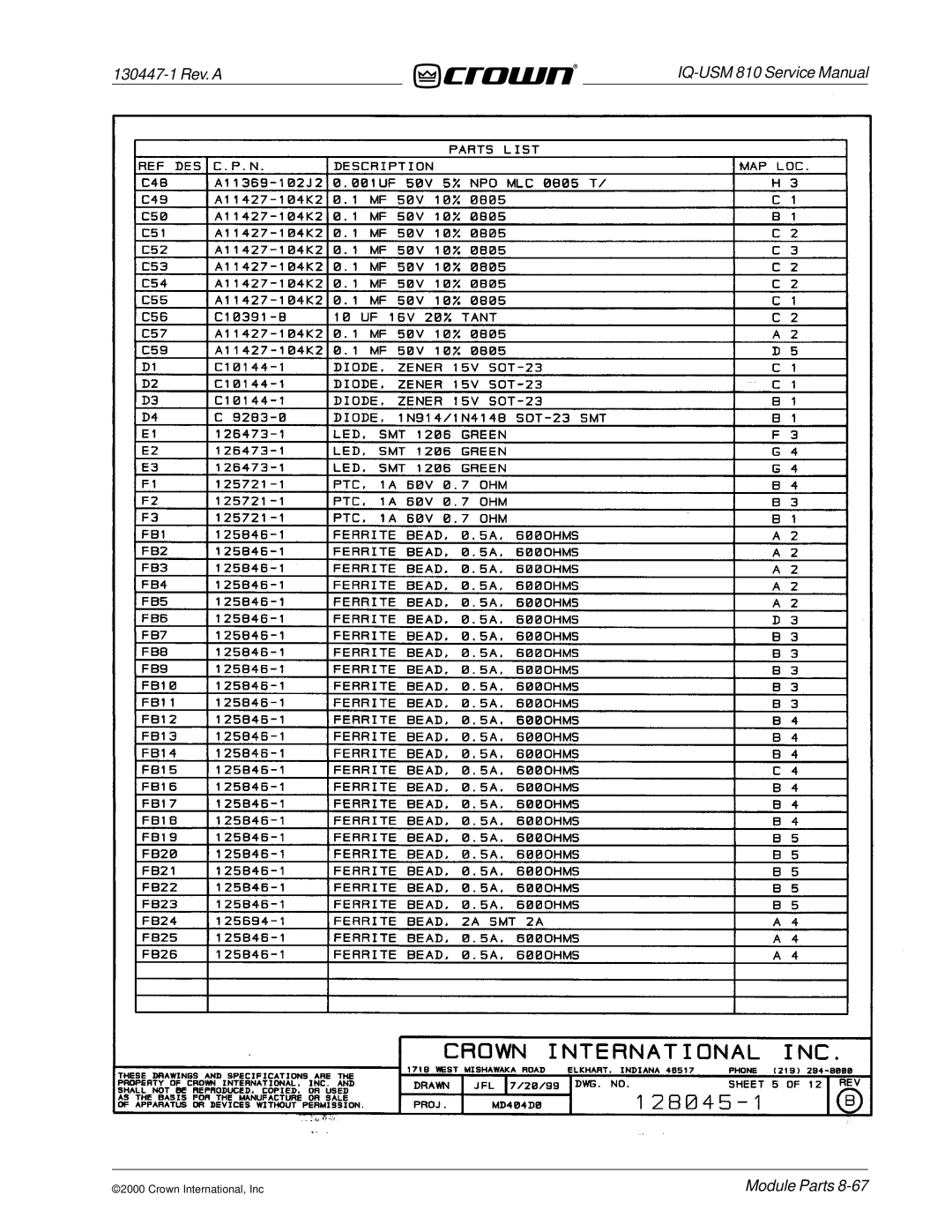 Crown Audio IQ-USM 810 service manual 130447-1 Rev. a 