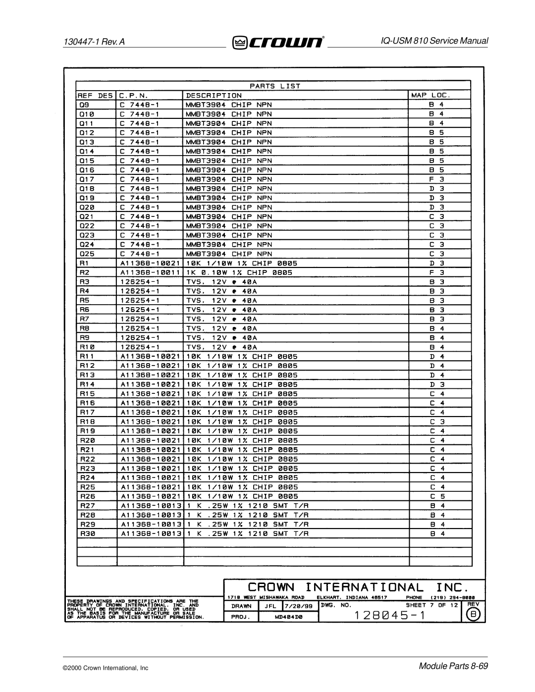 Crown Audio IQ-USM 810 service manual 130447-1 Rev. a 