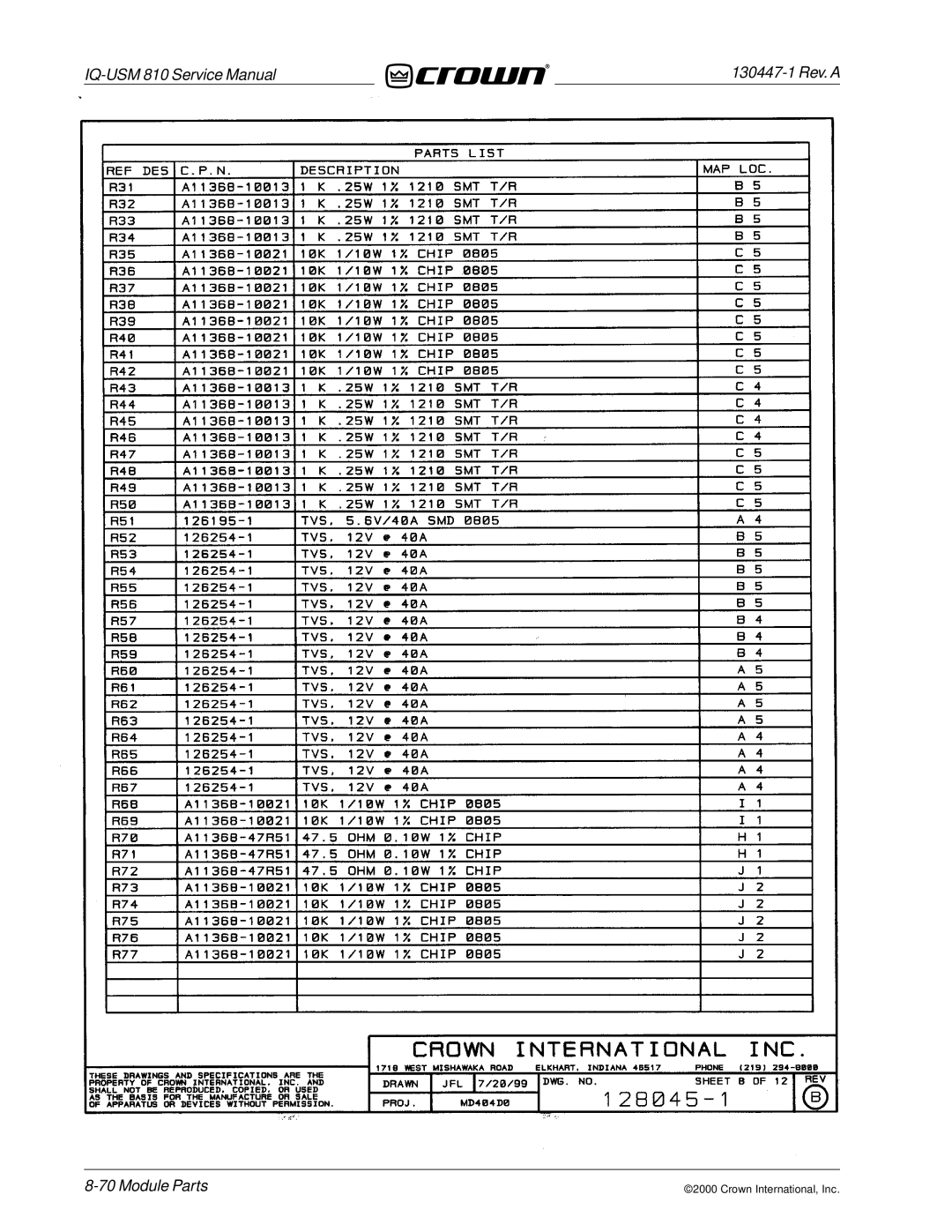 Crown Audio IQ-USM 810 service manual Module Parts 