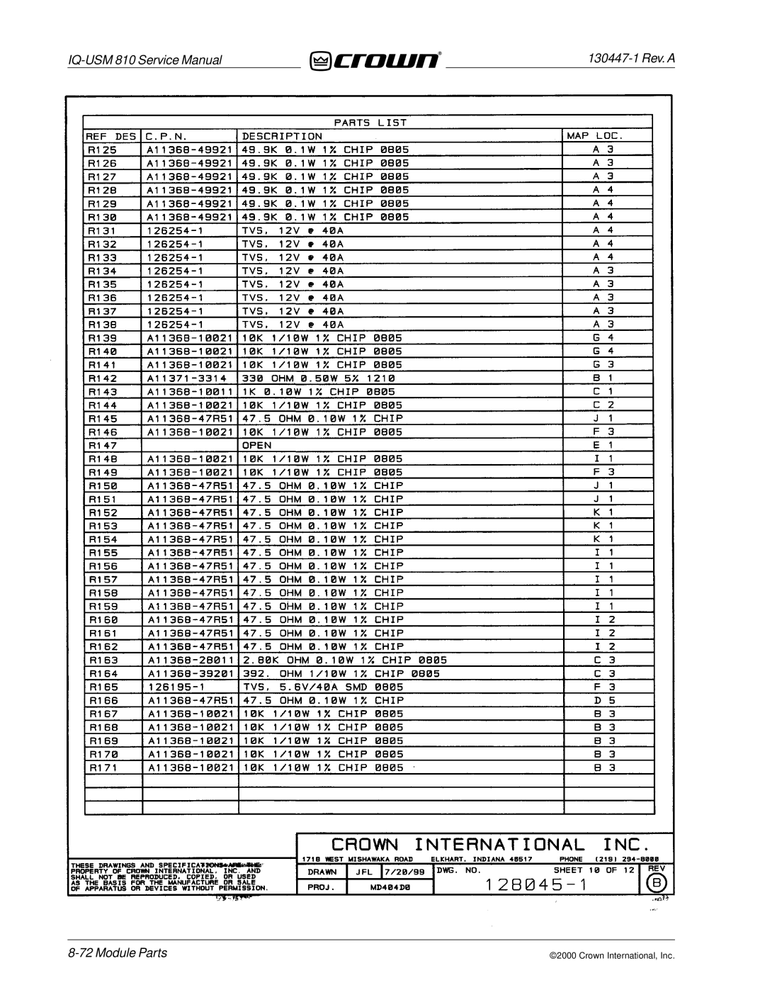 Crown Audio IQ-USM 810 service manual Module Parts 