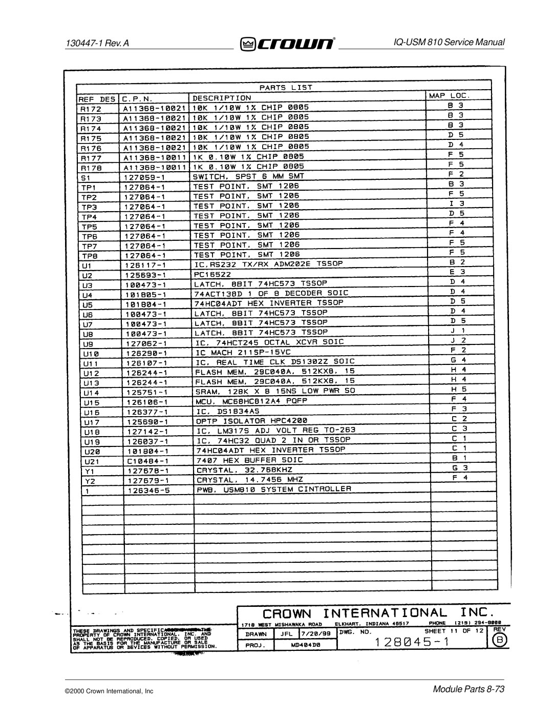 Crown Audio IQ-USM 810 service manual 130447-1 Rev. a 