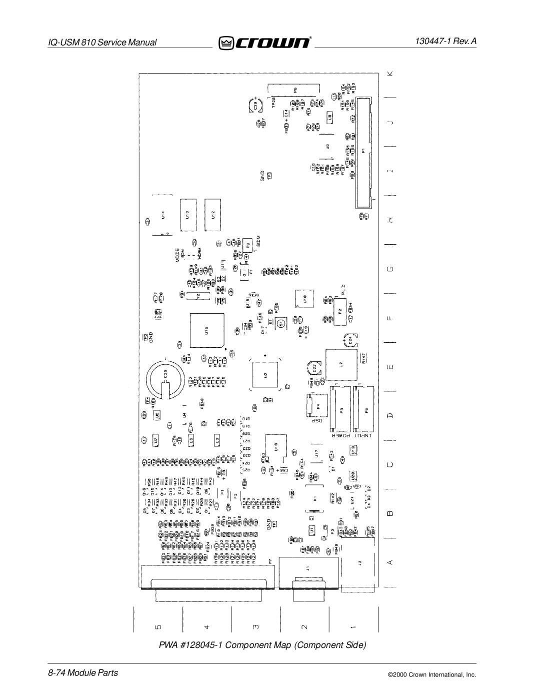 Crown Audio IQ-USM 810 service manual PWA #128045-1 Component Map Component Side Module Parts 