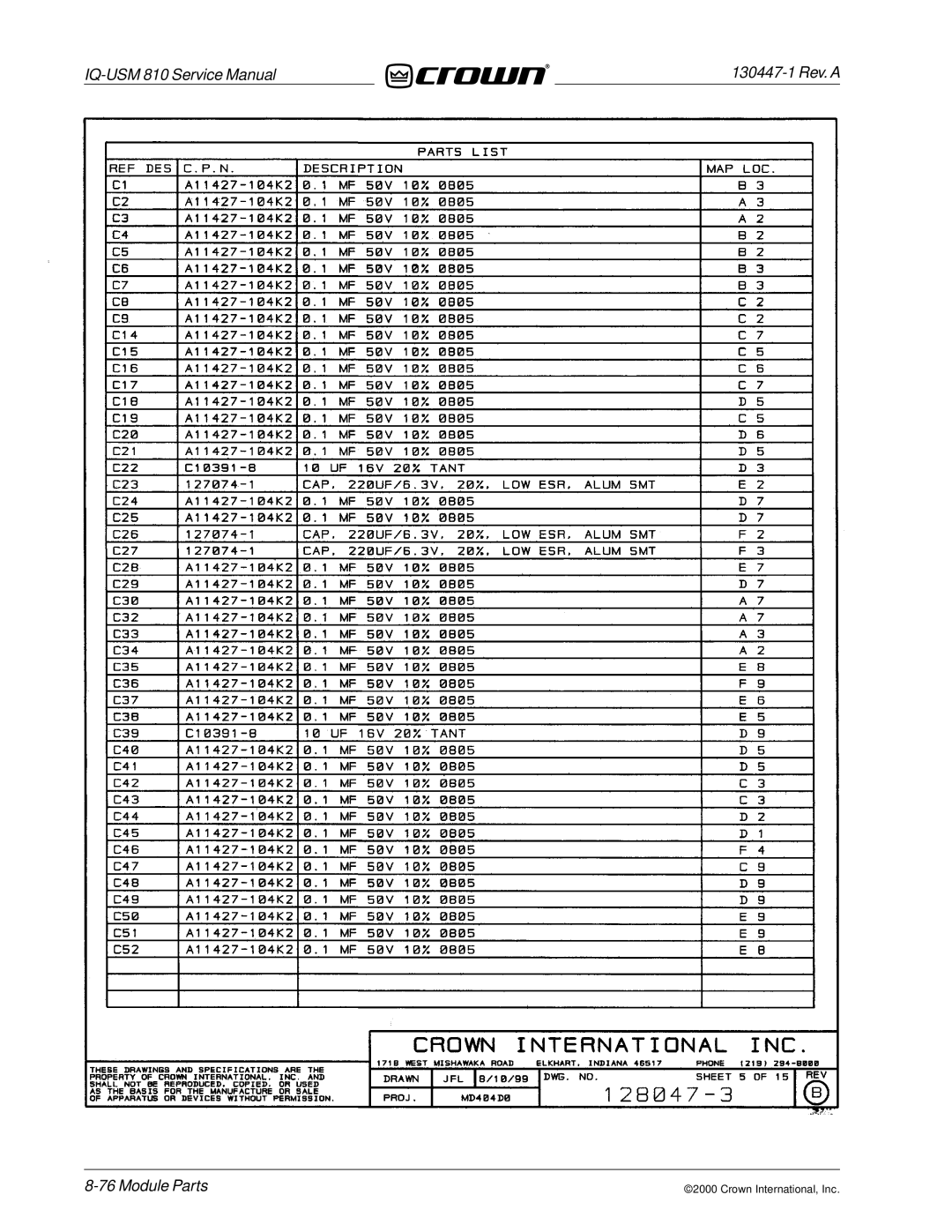 Crown Audio IQ-USM 810 service manual Module Parts 