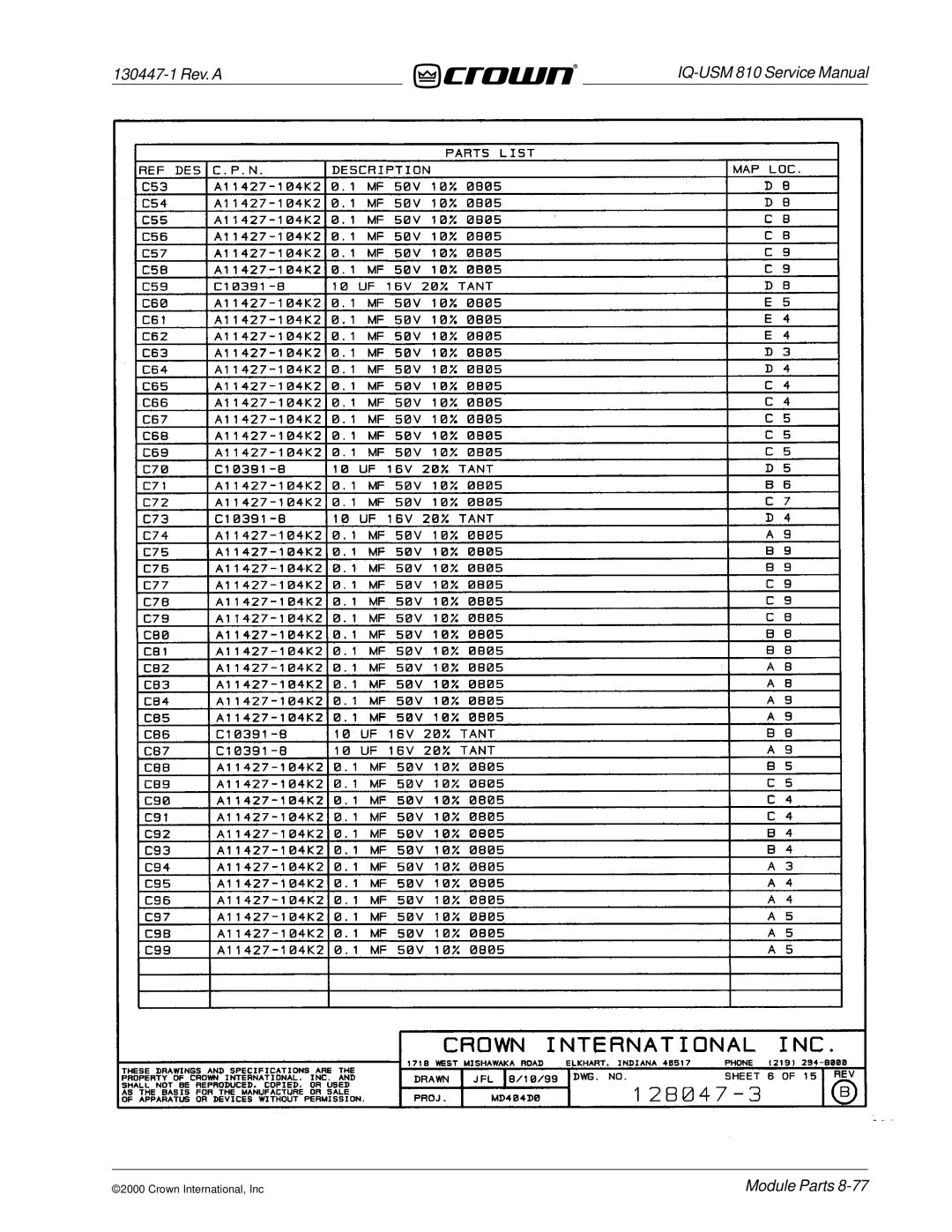 Crown Audio IQ-USM 810 service manual 130447-1 Rev. a 