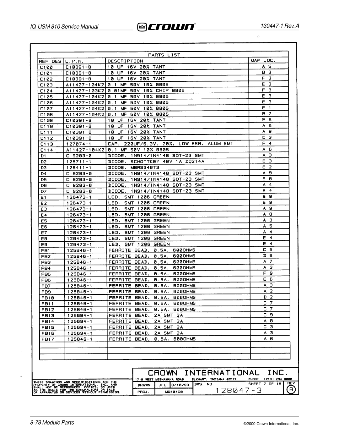 Crown Audio IQ-USM 810 service manual Module Parts 