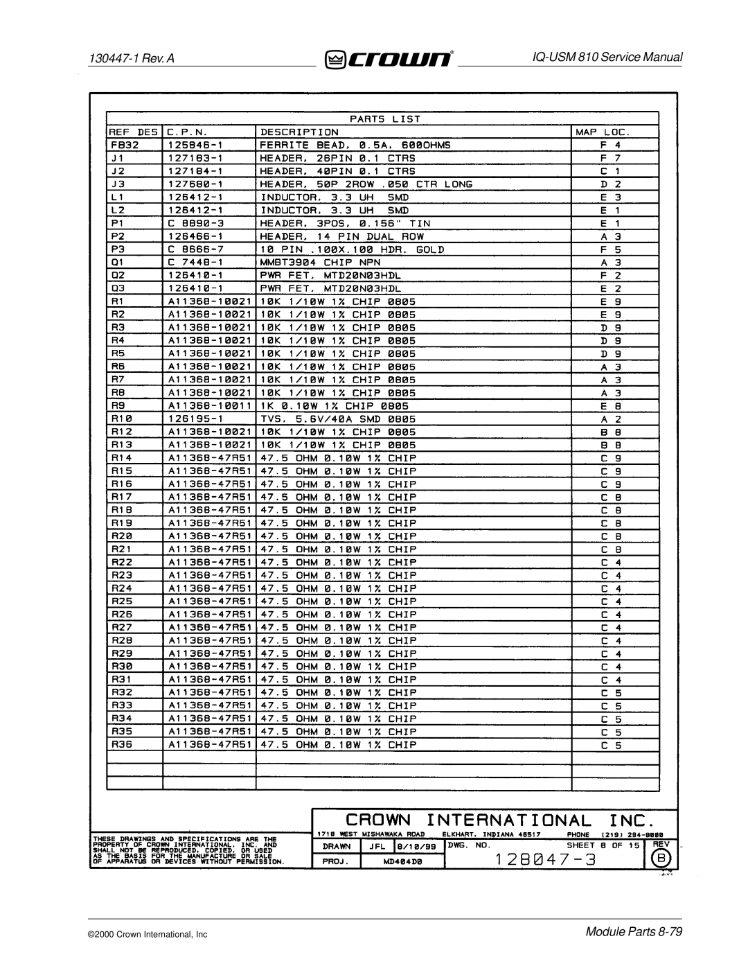 Crown Audio IQ-USM 810 service manual 130447-1 Rev. a 