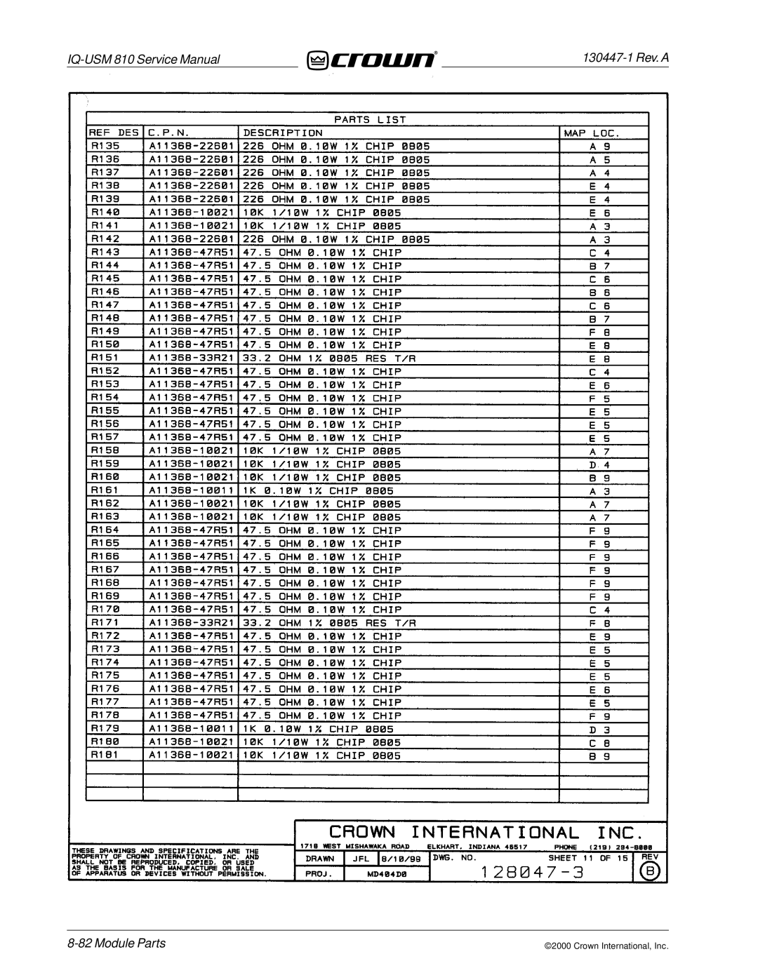 Crown Audio IQ-USM 810 service manual Module Parts 