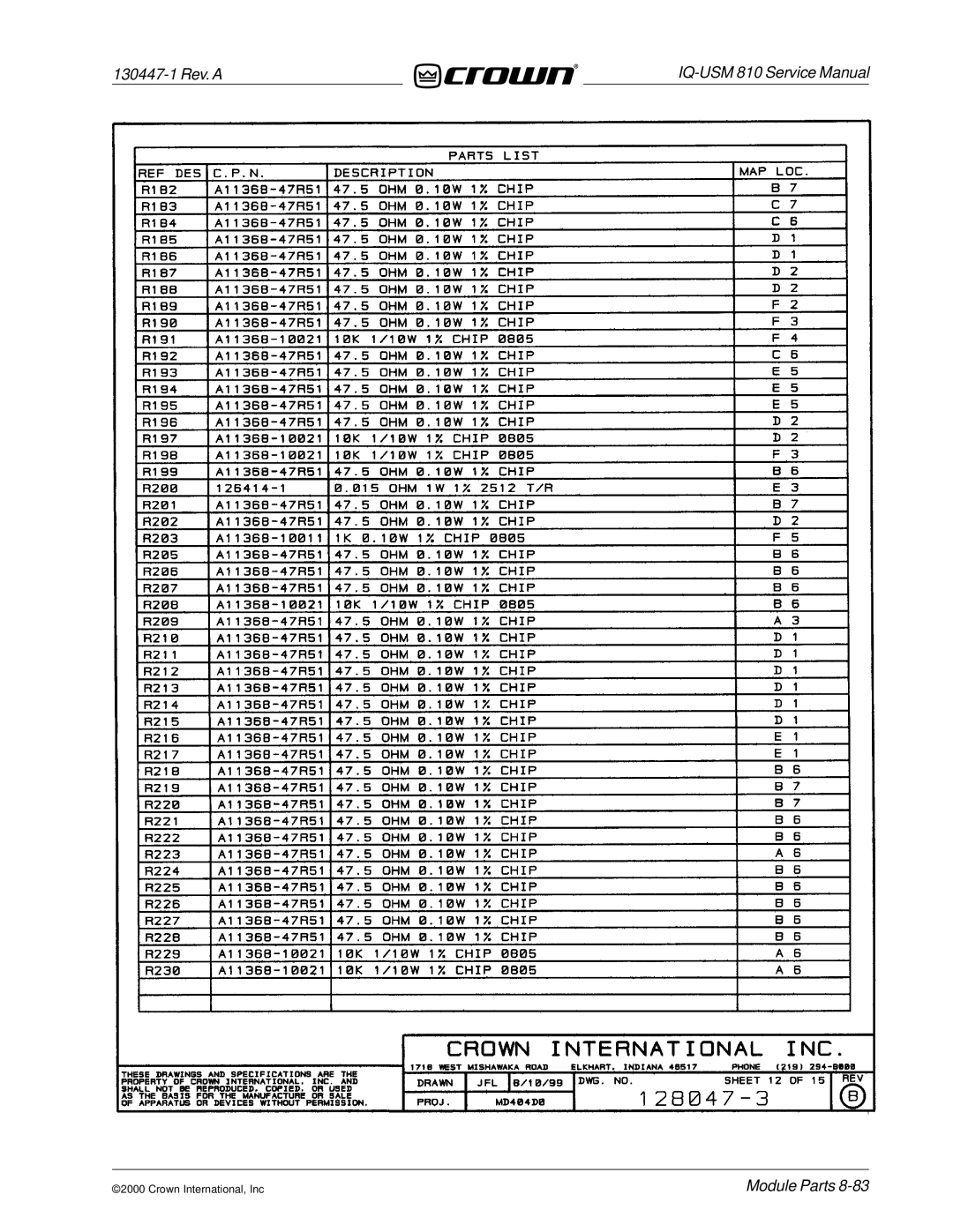 Crown Audio IQ-USM 810 service manual 130447-1 Rev. a 